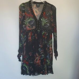 Maeve floral semisheer long sleeve high waist dress 0